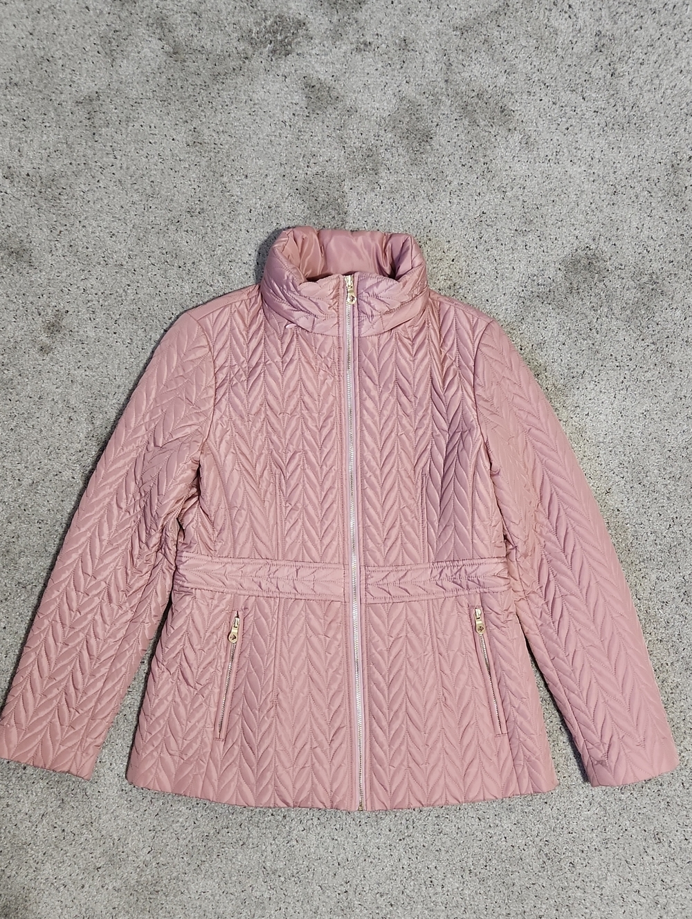 Kate Spade Chevron Quilted Full Zip Hooded Jacket Dusty Rose Size Medium - Picture 2 of 12